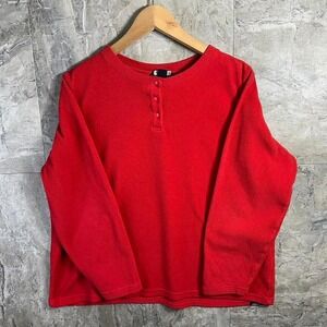 Lands End red fleece long sleeve Henley shirt Woman's 1X
